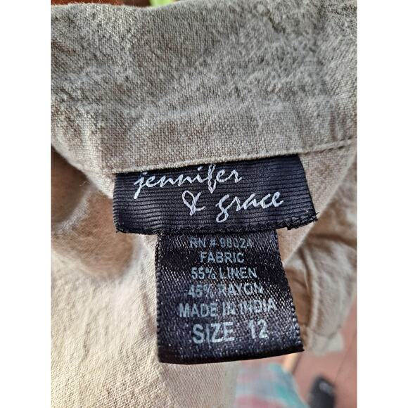 Vintage Jennifer and Grace Womens Jacket Linen Blend Beige Zipper Front Short - Picture 4 of 5